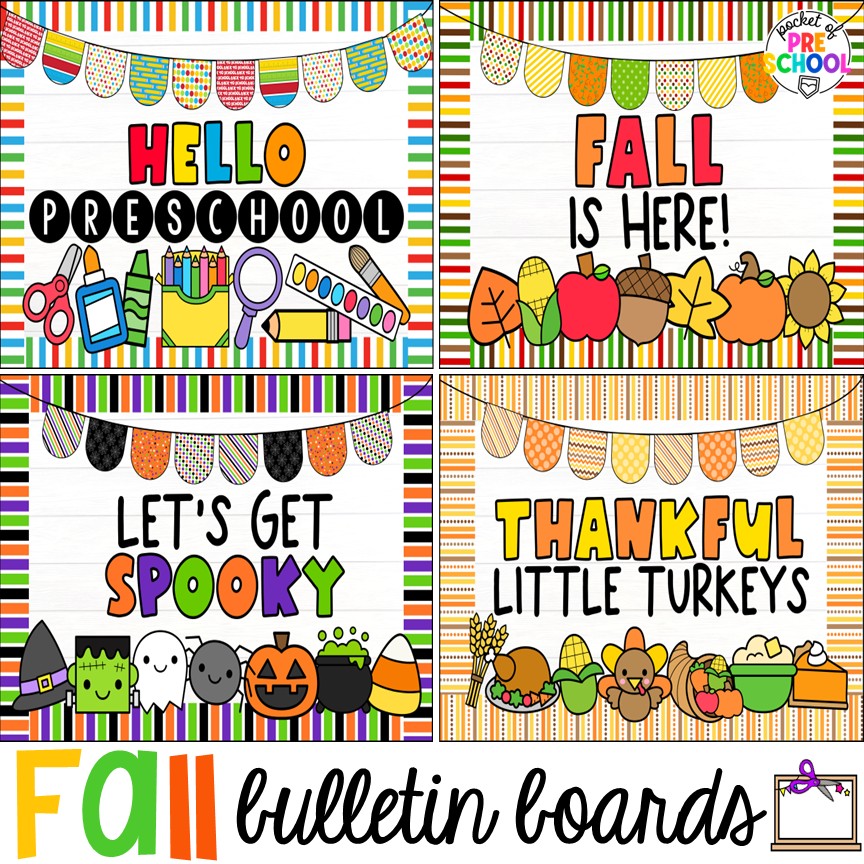 Check out these adorable fall bulletin board kits & crafts. They are low-prep and perfect for preschool, pre-k, and kindergarten classrooms.