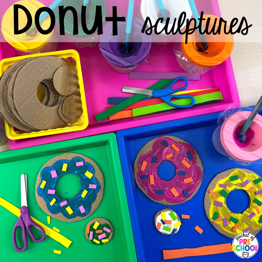 Food and Nutrition Activities and Centers for Little Learners 21 Donut sculptures! Food and nutrition activities and centers for preschool, pre-k, and kindergarten. Reading, writing, math, fine motor, STEM, and art.