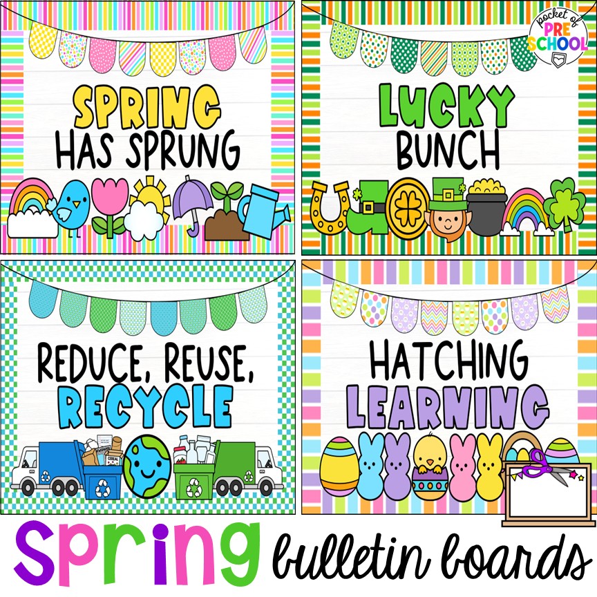 Check out these adorable spring bulletin board kits & crafts. They are low-prep and perfect for preschool, pre-k, and kindergarten classrooms.