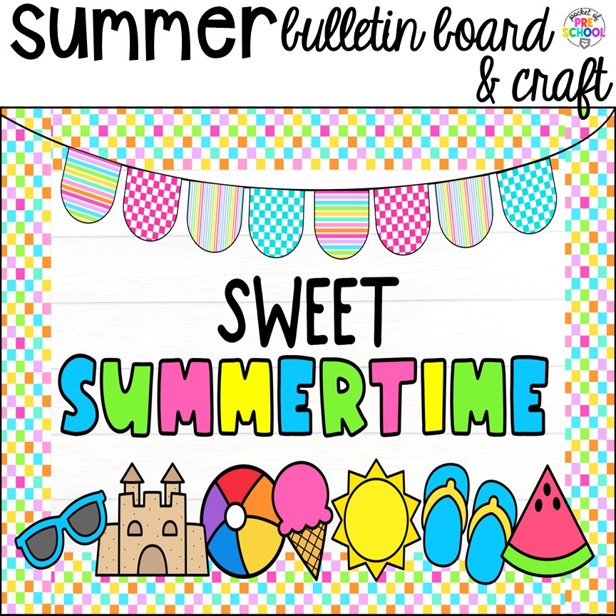 Summer Bulletin Boards & Crafts for Preschool, Pre-K, & Kindergarten 2 Summer bulletin board! Check out these adorable summer bulletin board kits & crafts. They are low-prep and perfect for preschool, pre-k, and kindergarten classrooms.