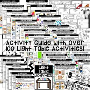 Light Table Activities PREVIEW This Light Table Guide will help you create engaging, hands-on activities Light Table activities that get kids moving, interacting, and learning with their peers! It includes over 100 activity ideas with photos as well as getting started tips and tricks plus DIY manipulative ideas!