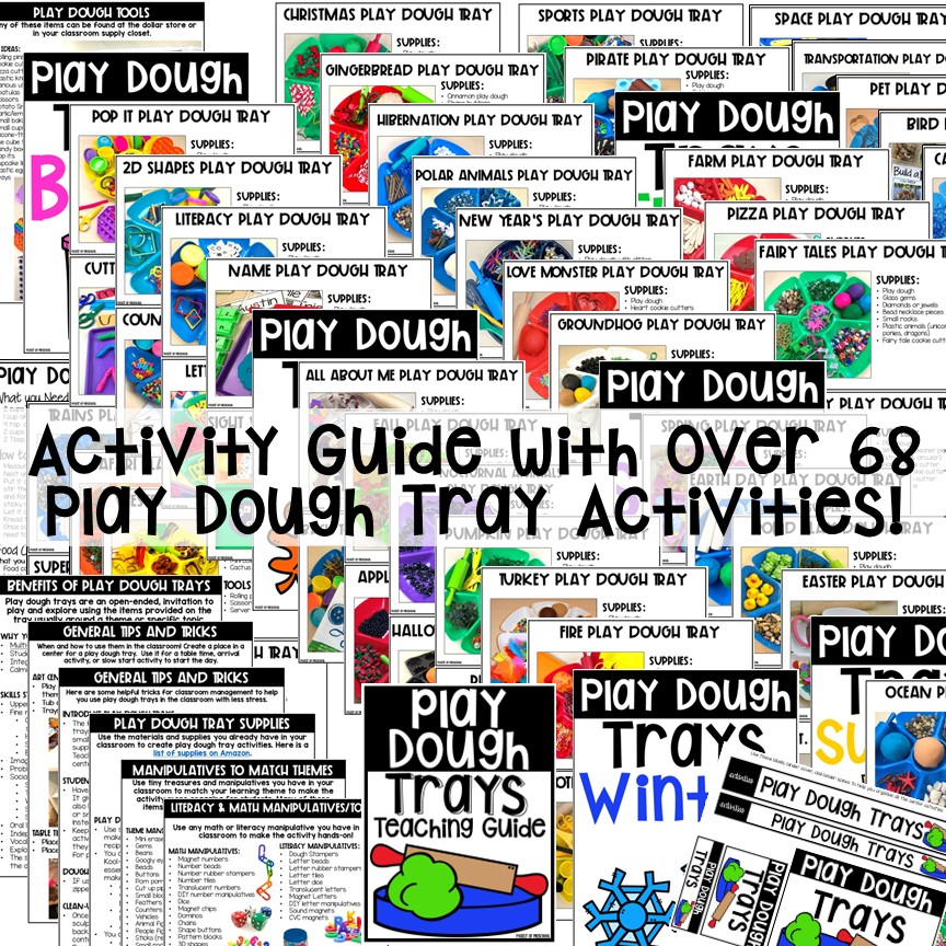 Play Dough Tray Activity Guide for Preschool, Pre-K, TK, and Kindergarten 2 Play dough trays are an open-ended invitation to play and explore using the items provided on the tray, usually around a theme or specific topic. Play dough trays activities are the perfect multi-sensory activity to strengthen fine motor muscles and learn various literacy, math, science, health, STEM, and SEL skills.