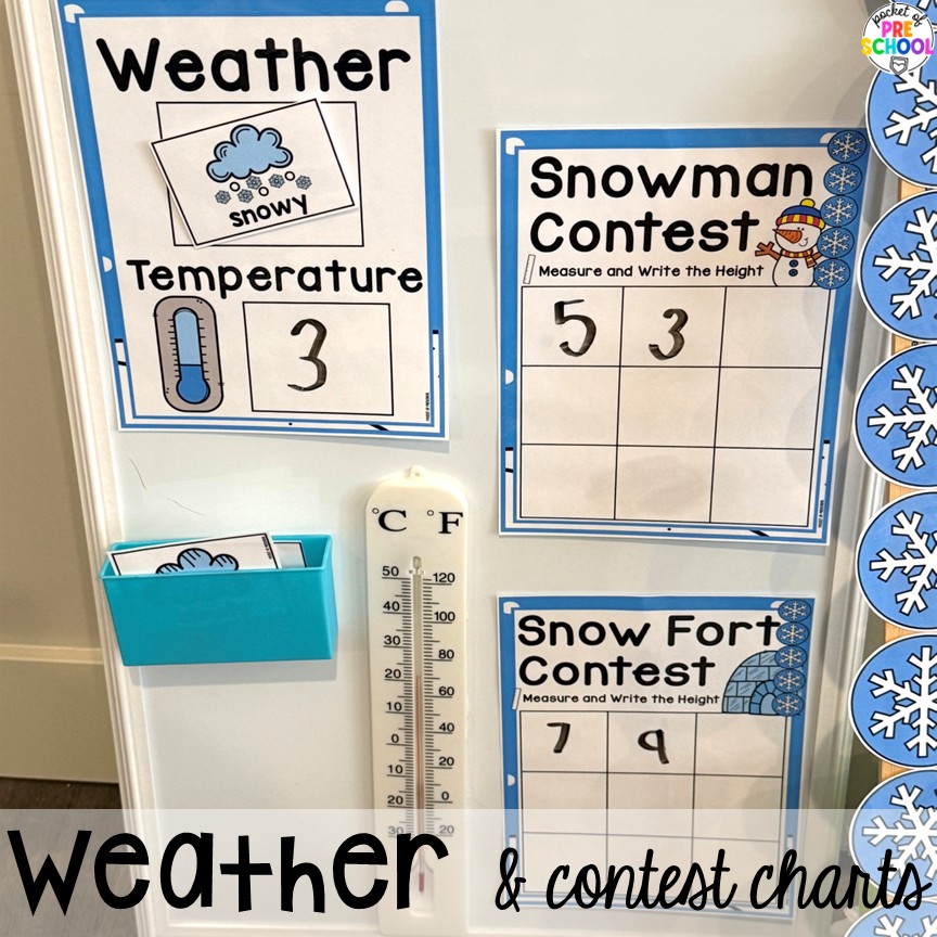 Hot Cocoa Stand Dramatic Play for Preschool, Pre-k, and Kindergarten 19 Weather & contest charts! Transform your pretend area into a hot cocoa stand for hours of winter fun! This dramatic play unit incorporates so much math, literacy, and social skills for preschool, pre-k, and kindergarten students.