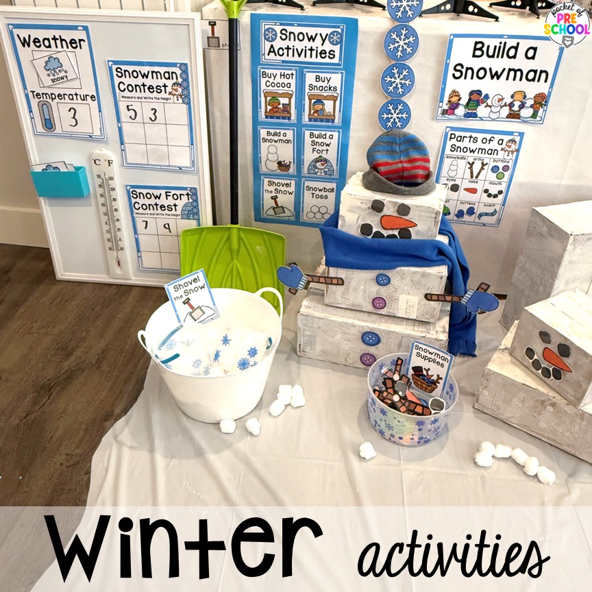 Hot Cocoa Stand Dramatic Play for Preschool, Pre-k, and Kindergarten 4 Winter activities! Transform your pretend area into a hot cocoa stand for hours of winter fun! This dramatic play unit incorporates so much math, literacy, and social skills for preschool, pre-k, and kindergarten students.