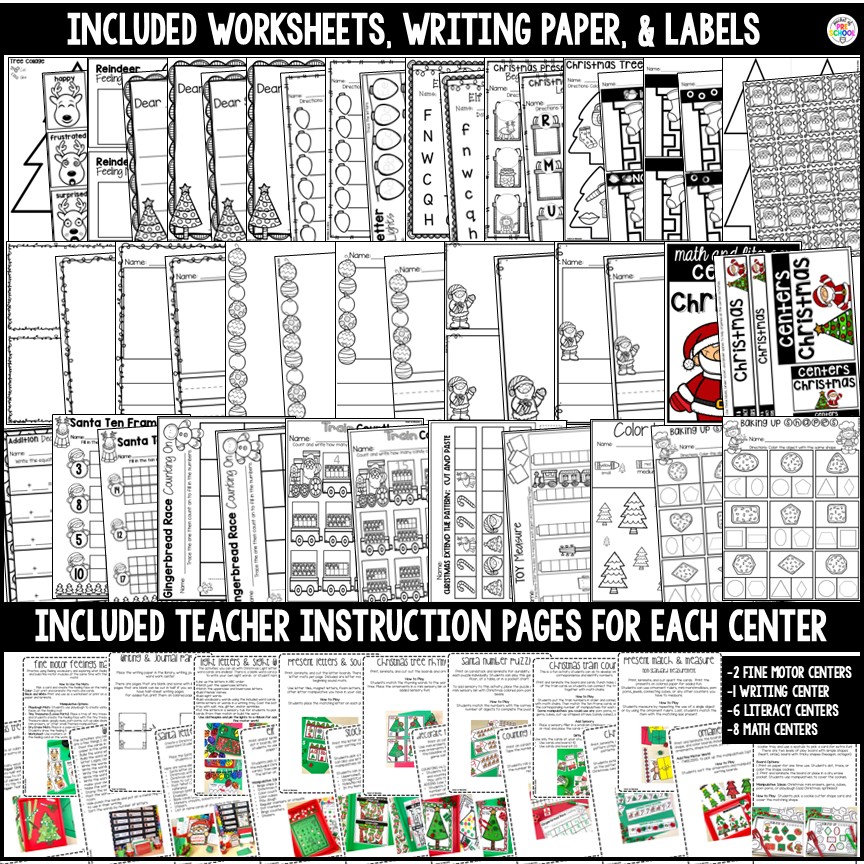 Holidays Math and Literacy Centers BUNDLE for Preschool, Pre-K, & Kindergarten 11 Math and literacy centers with a Christmas theme for preschool, pre-k, and kindergarten students