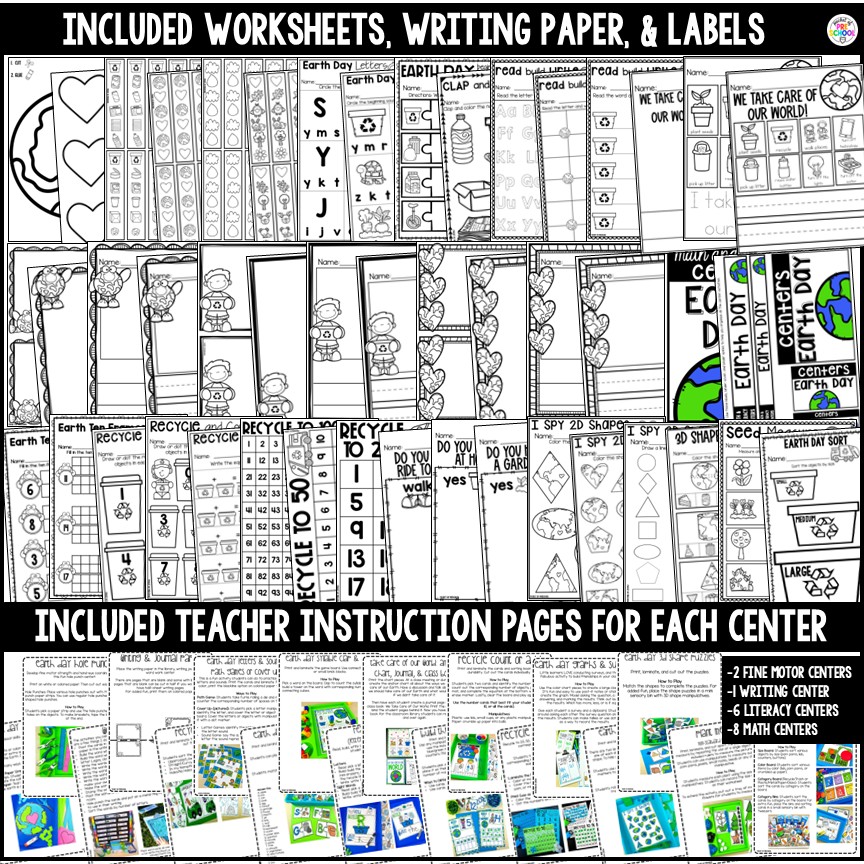 Holidays Math and Literacy Centers BUNDLE for Preschool, Pre-K, & Kindergarten 6 Have an Earth Day theme in your preschool, pre-k, or kindergarten classroom while learning math and literacy skills.