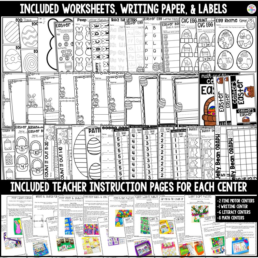Holidays Math and Literacy Centers BUNDLE for Preschool, Pre-K, & Kindergarten 8 Math and literacy centers with an Easter theme made for preschool, pre-k, and kindergarten students