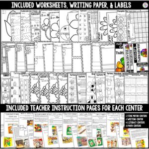 Thanksgiving center previews (1) Math and literacy centers with a Thanksgiving theme for preschool, pre-k, and kindergarten students