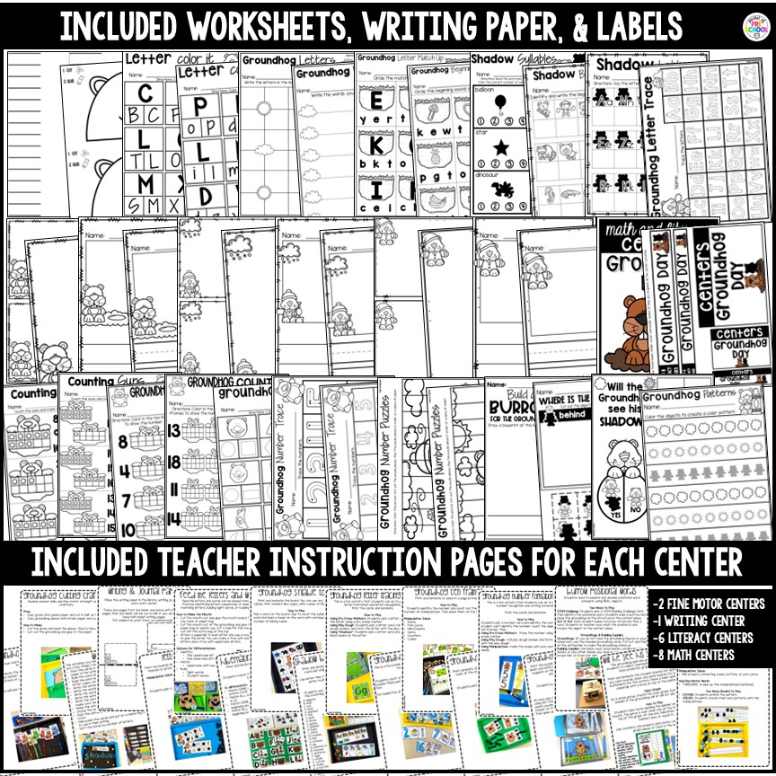 Holidays Math and Literacy Centers BUNDLE for Preschool, Pre-K, & Kindergarten 5 Math and literacy centers with a cute Groundhog Day theme designed for preschool, pre-k, and kindergarten students.
