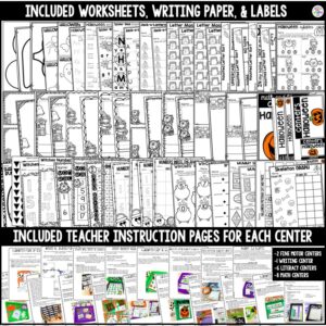 halloween centers preview (1) Have a Halloween theme in your preschool, pre-k, or kindergarten classroom while learning math and literacy skills.