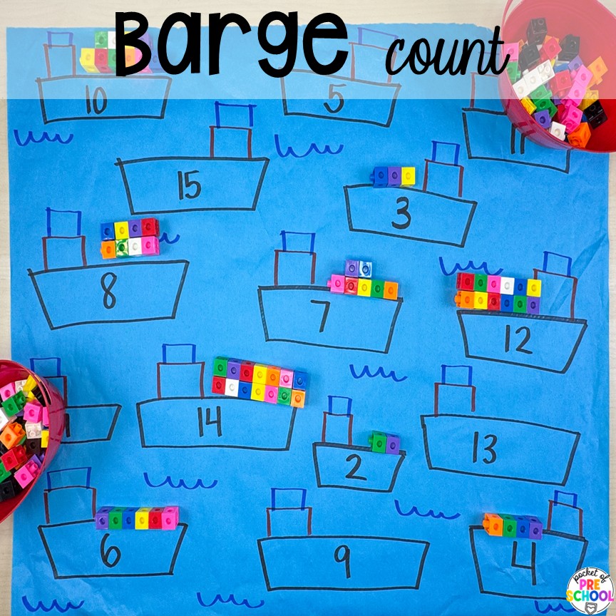 Transportation Butcher Paper Activities for Preschool, Pre-K, & Kindergarten 10 Barge Count! Make learning fun and hands-on with these transportation butcher paper activities for math, literacy, and fine motor.