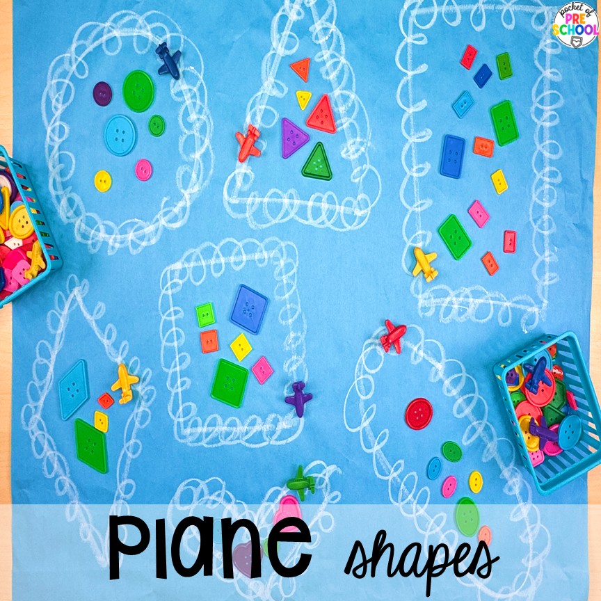 Transportation Butcher Paper Activities for Preschool, Pre-K, & Kindergarten 14 Plane shapes! Make learning fun and hands-on with these transportation butcher paper activities for math, literacy, and fine motor.
