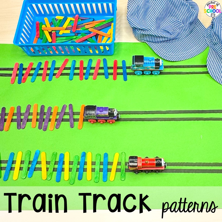 Transportation Butcher Paper Activities for Preschool, Pre-K, & Kindergarten 15 Train track patterns! Make learning fun and hands-on with these transportation butcher paper activities for math, literacy, and fine motor.