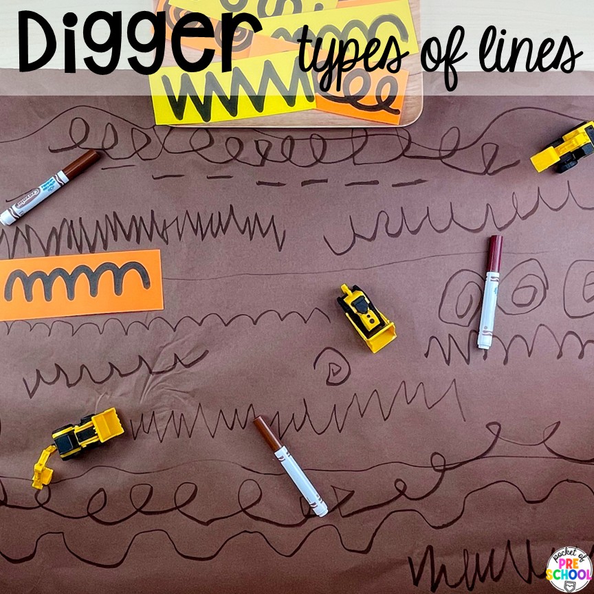 Transportation Butcher Paper Activities for Preschool, Pre-K, & Kindergarten 7 Digger types of lines! Make learning fun and hands-on with these transportation butcher paper activities for math, literacy, and fine motor.