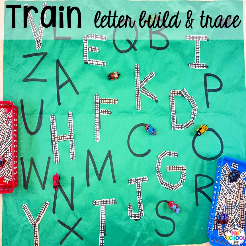Transportation Butcher Paper Activities for Preschool, Pre-K, & Kindergarten 2 Train letter build & trace! Make learning fun and hands-on with these transportation butcher paper activities for math, literacy, and fine motor.