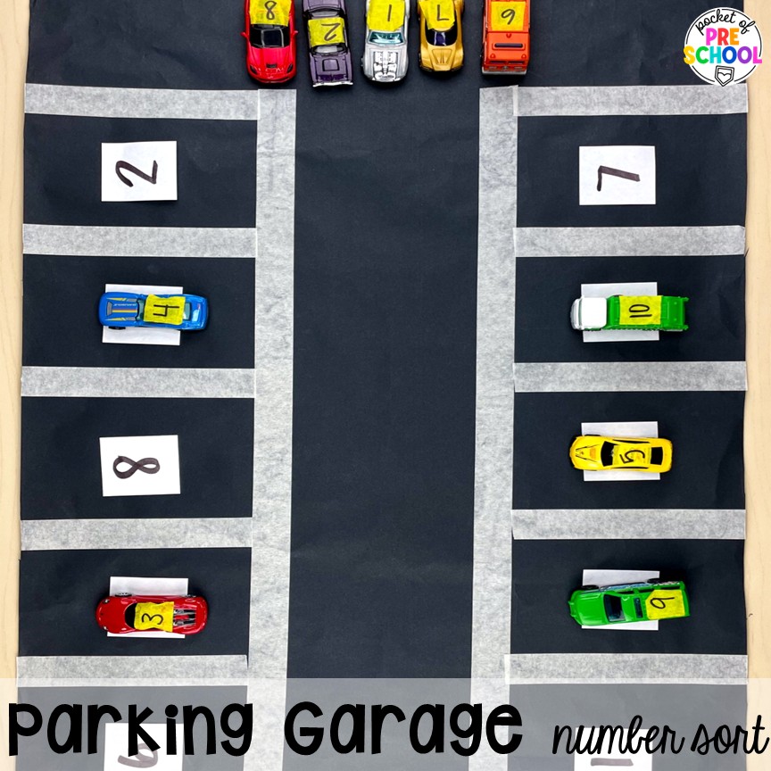 Transportation Butcher Paper Activities for Preschool, Pre-K, & Kindergarten 9 Parking Garage Number Sort! Make learning fun and hands-on with these transportation butcher paper activities for math, literacy, and fine motor.