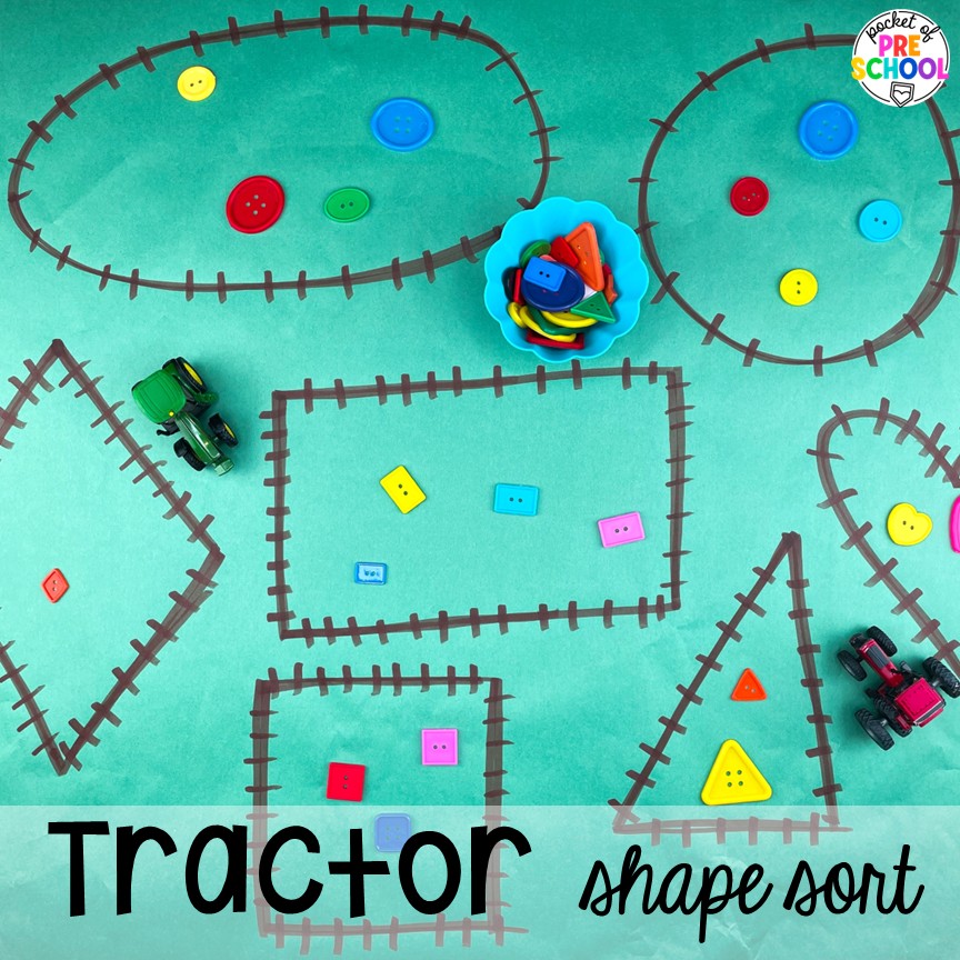 Transportation Butcher Paper Activities for Preschool, Pre-K, & Kindergarten 13 Tractor Shape Sort! Make learning fun and hands-on with these transportation butcher paper activities for math, literacy, and fine motor.