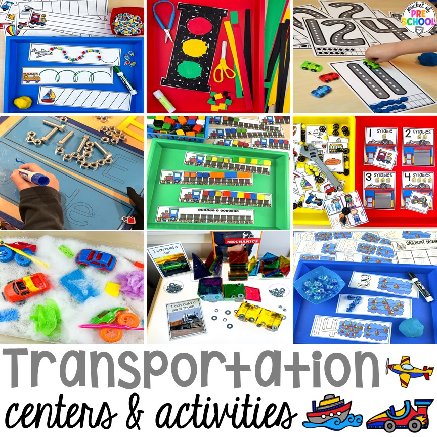 My go to Transportation themed math, writing, fine motor, sensory, reading, science activities, and more for preschool and kindergarten.