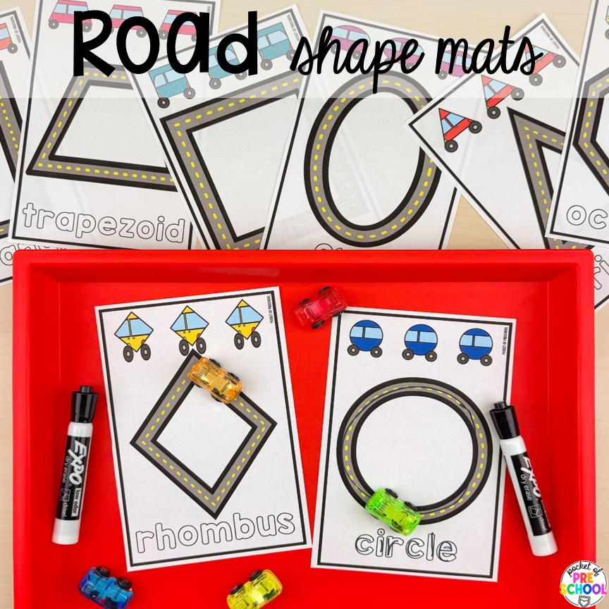 Transportation Centers and Activities (2 Freebies too) 24 Road shape mats! My go to Transportation themed math, writing, fine motor, sensory, reading, science activities, and more for preschool and kindergarten.