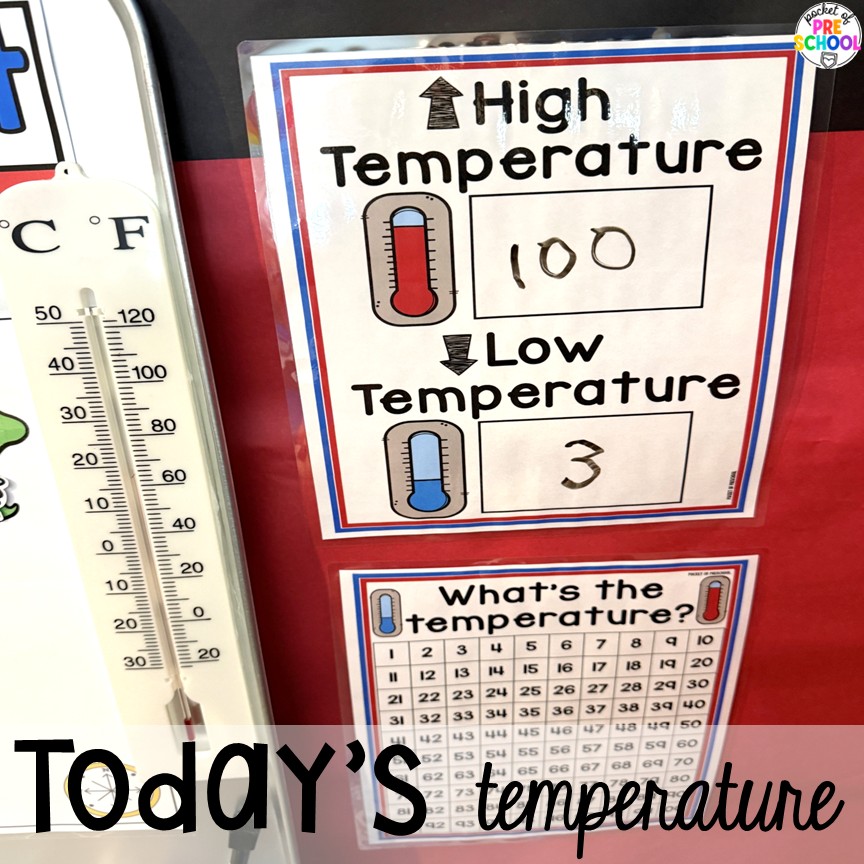 News & Weather Station Dramatic Play for Preschool, Pre-k, and Kindergarten 12 Today's temperature! Try a news and weather station in your dramatic play area for tons of development of social skills, communication skills, math, literacy, and science skills. This is designed for preschool, pre-k, and kindergarten students.