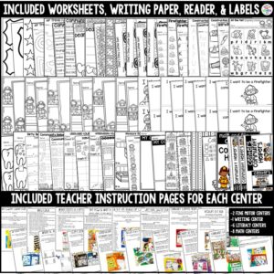 Community Helpers Math and Literacy Centers are loaded with fun, hands-on community helper-themed activities to help your students build math and literacy concepts! Now includes two fine motor activities, one writing center, six literacy activities, and eight math activities.