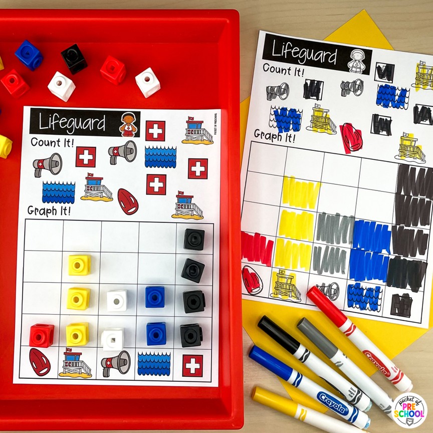 Community Helpers Math and Literacy Centers for Preschool, Pre-K, and Kinder 8 Community Helpers Math and Literacy Centers are loaded with fun, hands-on community helper-themed activities to help your students build math and literacy concepts! Now includes two fine motor activities, one writing center, six literacy activities, and eight math activities.