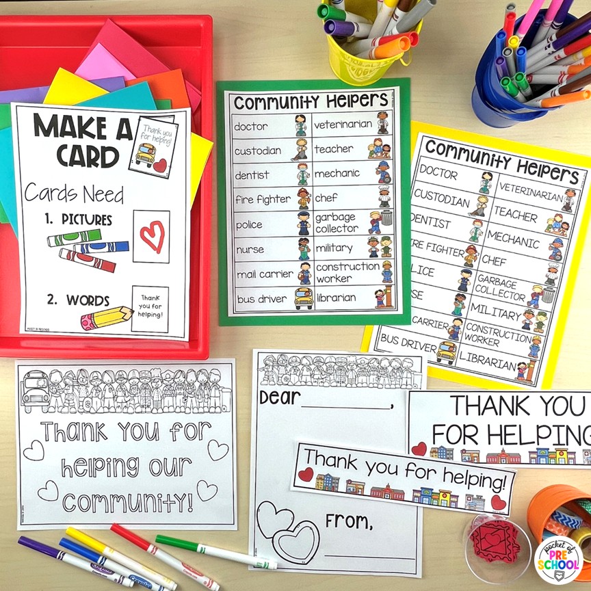 Community Helpers Math and Literacy Centers for Preschool, Pre-K, and Kinder 19 Community Helpers Math and Literacy Centers are loaded with fun, hands-on community helper-themed activities to help your students build math and literacy concepts! Now includes two fine motor activities, one writing center, six literacy activities, and eight math activities.