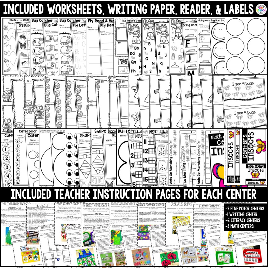 Insect Bug Math and Literacy Centers for Preschool, Pre-K, and Kindergarten 2 Have an insect bug theme in your preschool, pre-k, or kindergarten classroom while learning math and literacy skills.