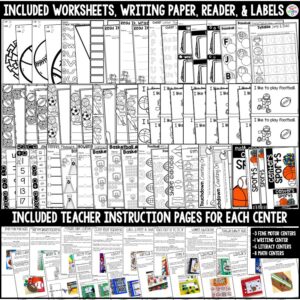 sports centers preview (1) Sports Math and Literacy Centers are loaded with fun, hands-on sports-themed activities to help your students build math and literacy concepts! Now includes three fine motor activities, one writing center, six literacy activities, and eight math activities.