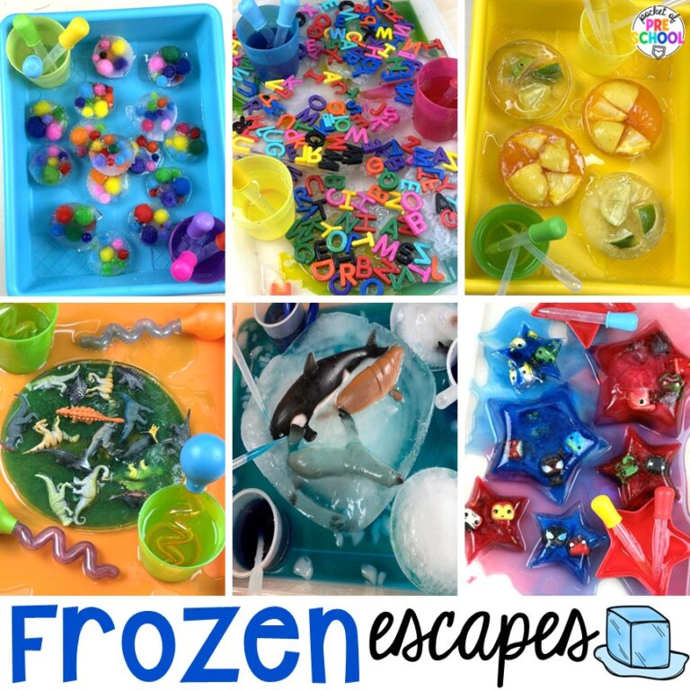 Frozen escapes are a wonderful sensory option for students to practice literacy, math, or science skills. Freeze some manipulatives and let your preschool, pre-k, or kindergarten students explore!