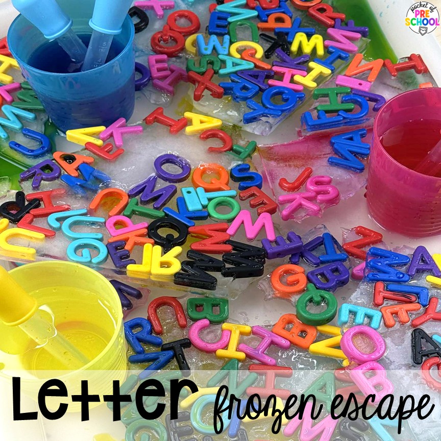 All About Frozen Escapes For Sensory Play For Preschool, Pre-K, & Kindergarten 4 Letter escape! Frozen escapes are a wonderful sensory option for students to practice literacy, math, or science skills. Freeze some manipulatives and let your preschool, pre-k, or kindergarten students explore!