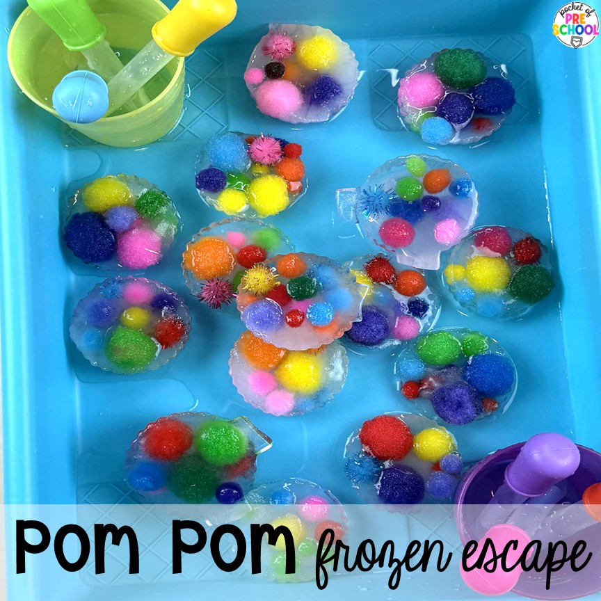 All About Frozen Escapes For Sensory Play For Preschool, Pre-K, & Kindergarten 5 Pom pom melt! Frozen escapes are a wonderful sensory option for students to practice literacy, math, or science skills. Freeze some manipulatives and let your preschool, pre-k, or kindergarten students explore!