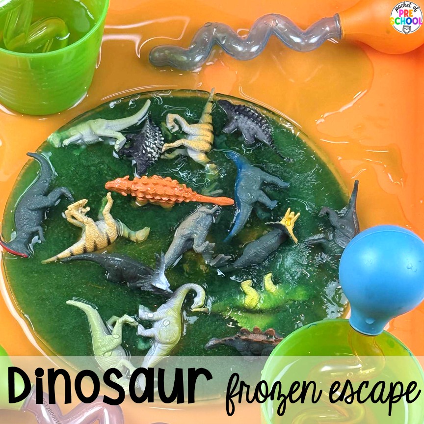 All About Frozen Escapes For Sensory Play For Preschool, Pre-K, & Kindergarten 7 Dinosaur escape! Frozen escapes are a wonderful sensory option for students to practice literacy, math, or science skills. Freeze some manipulatives and let your preschool, pre-k, or kindergarten students explore!