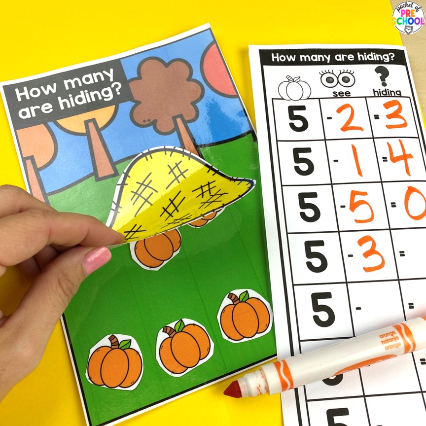 Pumpkin Math and Literacy Centers for Preschool, Pre-K, and Kindergarten 6 Pumpkin Math and Literacy Centers are loaded with fun, hands-on pumpkin-themed activities to help your students build math and literacy concepts! Now includes two fine motor activities, one writing center, six literacy activities, and eight math activities.