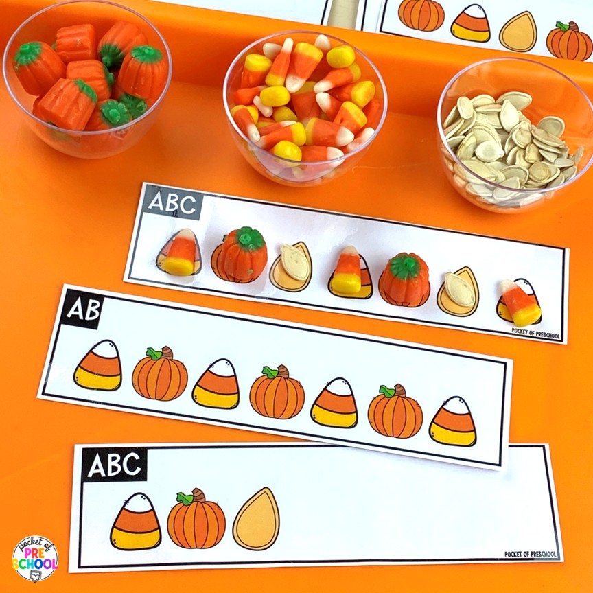 Pumpkin Math and Literacy Centers for Preschool, Pre-K, and Kindergarten 5 Pumpkin Math and Literacy Centers are loaded with fun, hands-on pumpkin-themed activities to help your students build math and literacy concepts! Now includes two fine motor activities, one writing center, six literacy activities, and eight math activities.
