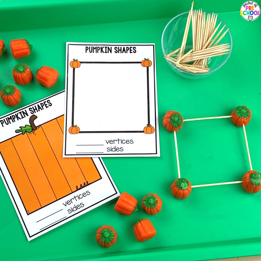Pumpkin Math and Literacy Centers for Preschool, Pre-K, and Kindergarten 4 Pumpkin Math and Literacy Centers are loaded with fun, hands-on pumpkin-themed activities to help your students build math and literacy concepts! Now includes two fine motor activities, one writing center, six literacy activities, and eight math activities.