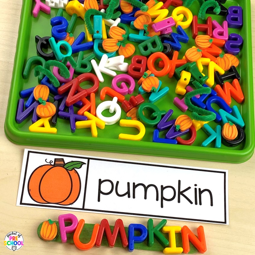 Pumpkin Math and Literacy Centers for Preschool, Pre-K, and Kindergarten 18 Pumpkin Math and Literacy Centers are loaded with fun, hands-on pumpkin-themed activities to help your students build math and literacy concepts! Now includes two fine motor activities, one writing center, six literacy activities, and eight math activities.