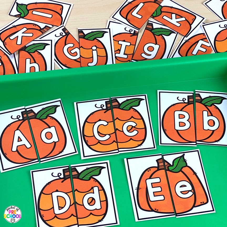 Pumpkin Math and Literacy Centers for Preschool, Pre-K, and Kindergarten 15 Pumpkin Math and Literacy Centers are loaded with fun, hands-on pumpkin-themed activities to help your students build math and literacy concepts! Now includes two fine motor activities, one writing center, six literacy activities, and eight math activities.
