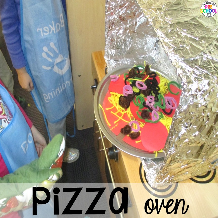 Pizza Restaurant Dramatic Play 7 Pizza oven! Transform your pretend area into a pizza restaurant for tons of math, literacy, and social skills! Preschool, pre-k, & kindergarten students can be the chef, visitor, or wait staff while they play in the pizza restaurant.
