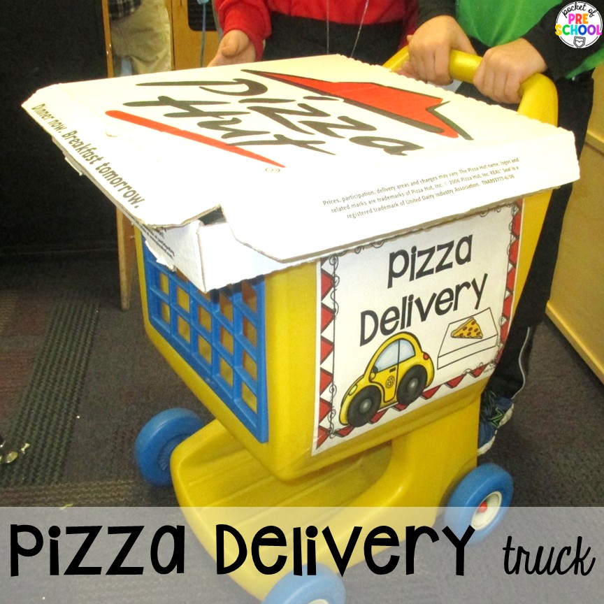 Pizza Restaurant Dramatic Play 8 Pizza delivery truck! Transform your pretend area into a pizza restaurant for tons of math, literacy, and social skills! Preschool, pre-k, & kindergarten students can be the chef, visitor, or wait staff while they play in the pizza restaurant.