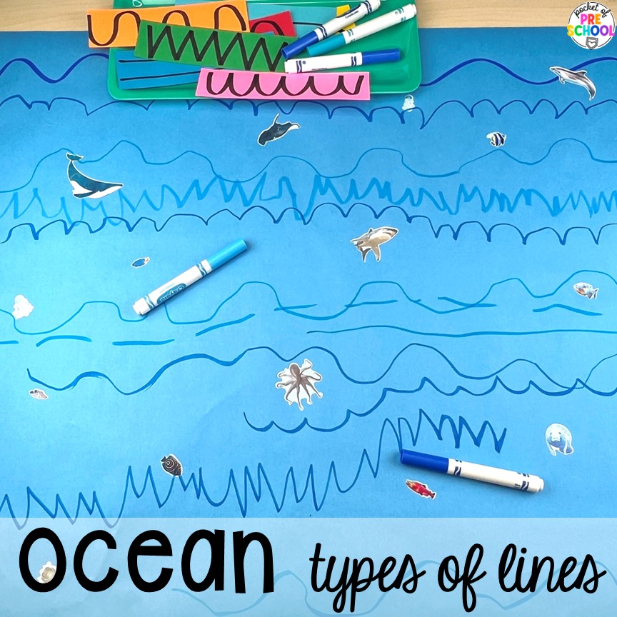 Ocean Types of Lines! Zoo centers & activities for math, literacy, science, fine motor, sensory, art, & more! These zoo activities are designed for preschool, pre-k, and kindergarten.