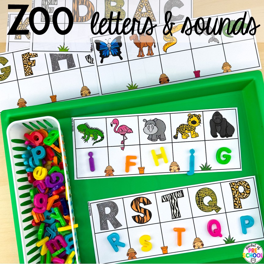 Zoo Letters & Sounds! Zoo centers & activities for math, literacy, science, fine motor, sensory, art, & more! These zoo activities are designed for preschool, pre-k, and kindergarten.