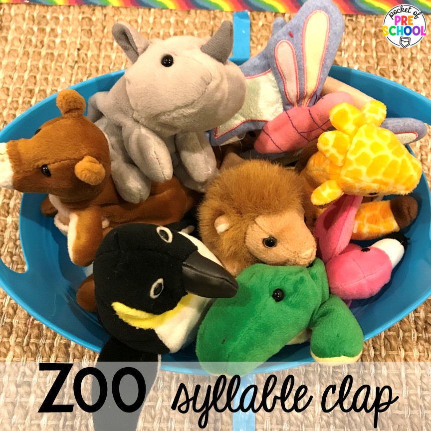Zoo Syllable Clap! Zoo centers & activities for math, literacy, science, fine motor, sensory, art, & more! These zoo activities are designed for preschool, pre-k, and kindergarten.