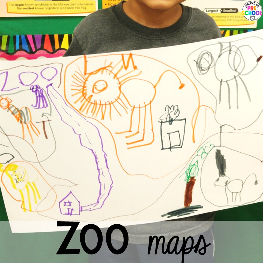 Zoo Maps! Zoo centers & activities for math, literacy, science, fine motor, sensory, art, & more! These zoo activities are designed for preschool, pre-k, and kindergarten.