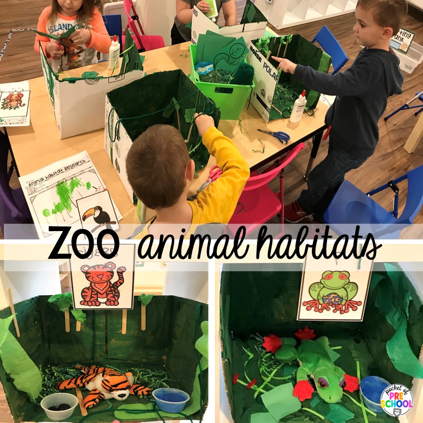 Zoo Animal Habitats! Zoo centers & activities for math, literacy, science, fine motor, sensory, art, & more! These zoo activities are designed for preschool, pre-k, and kindergarten.