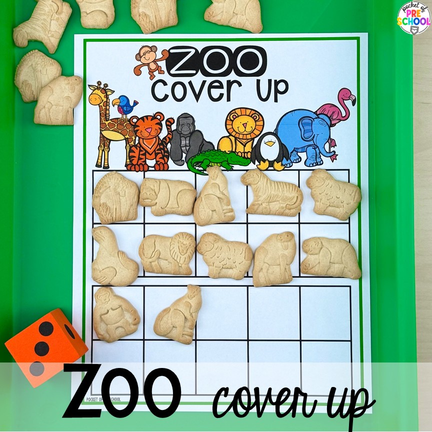 Zoo Cover Up! Zoo centers & activities for math, literacy, science, fine motor, sensory, art, & more! These zoo activities are designed for preschool, pre-k, and kindergarten.