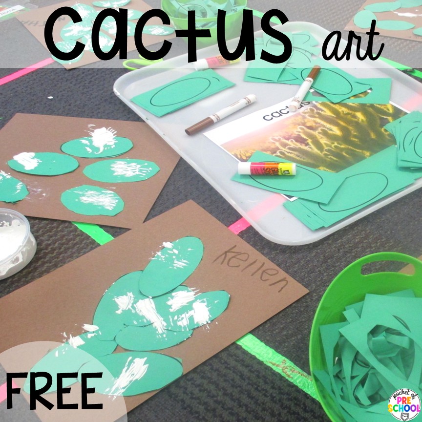 Cactus Art Freebie! Zoo centers & activities for math, literacy, science, fine motor, sensory, art, & more! These zoo activities are designed for preschool, pre-k, and kindergarten.