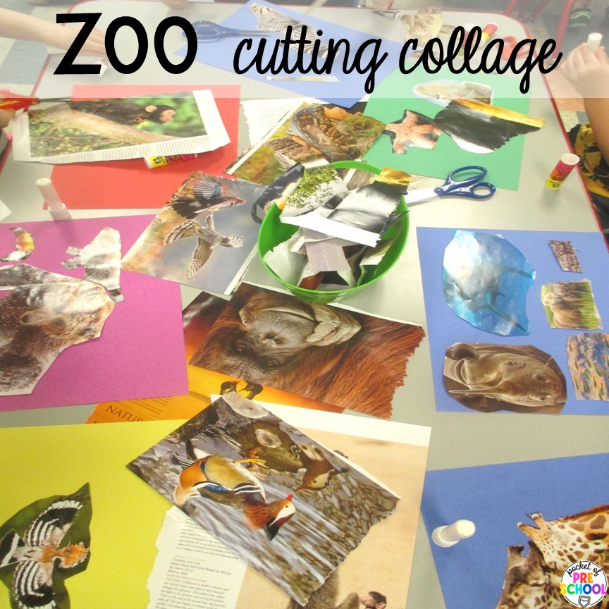 Zoo Cutting Collage! Zoo centers & activities for math, literacy, science, fine motor, sensory, art, & more! These zoo activities are designed for preschool, pre-k, and kindergarten.