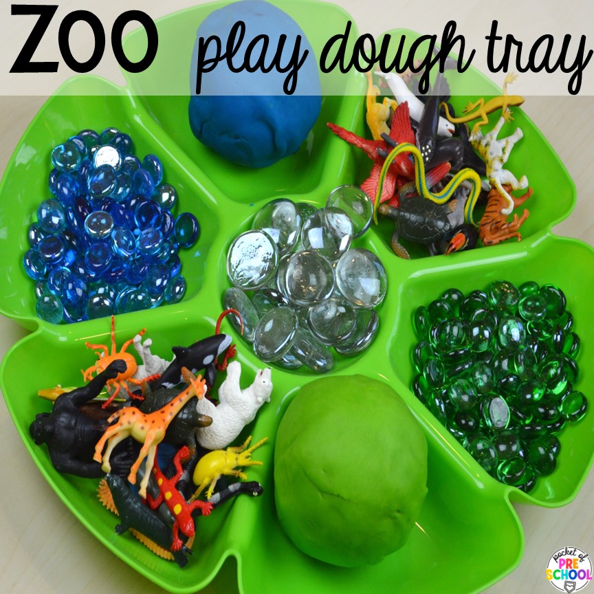 Zoo Play Dough Tray! Zoo centers & activities for math, literacy, science, fine motor, sensory, art, & more! These zoo activities are designed for preschool, pre-k, and kindergarten.