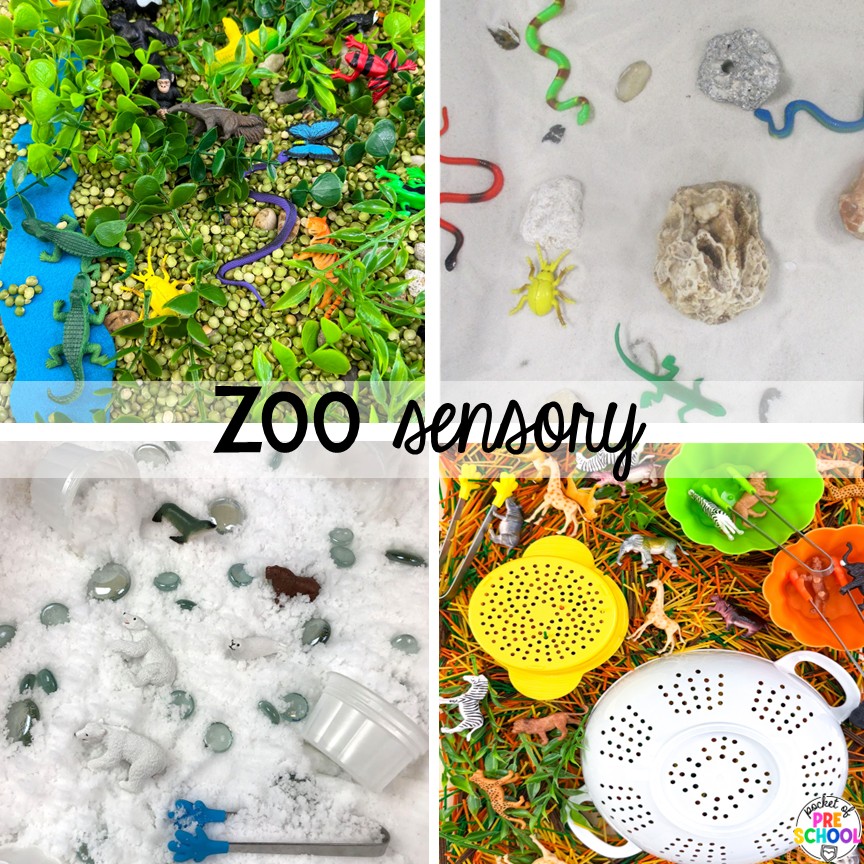 Zoo Sensory! Zoo centers & activities for math, literacy, science, fine motor, sensory, art, & more! These zoo activities are designed for preschool, pre-k, and kindergarten.
